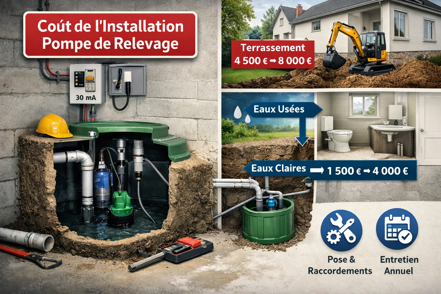 Prix pompe de relevage combien prévoir pour l'installation et l'entretien