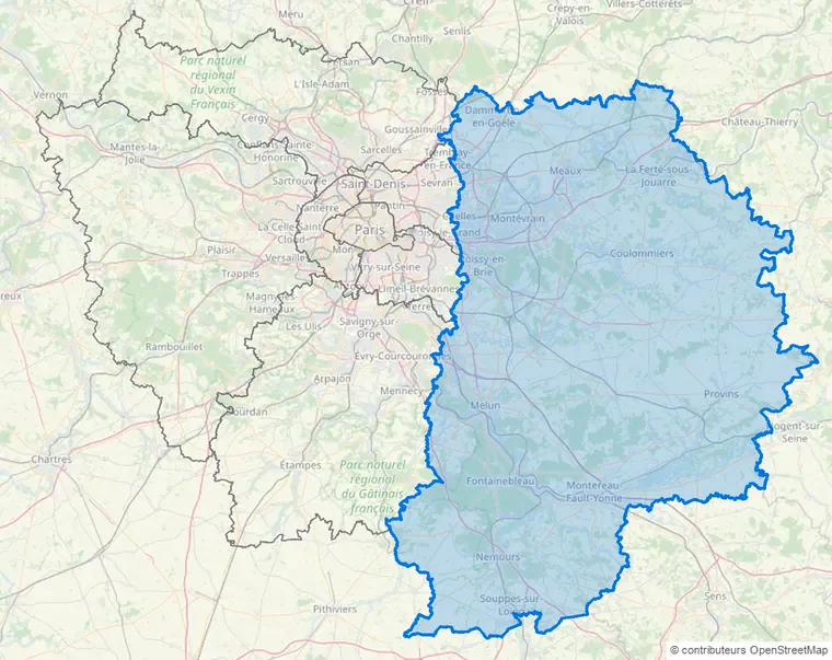Carte de la zone en Île-de-France
