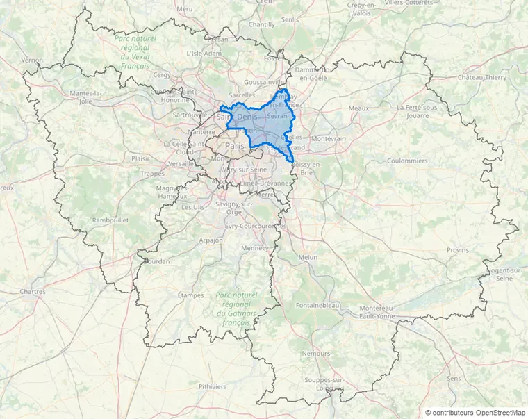 Carte de la zone en Île-de-France