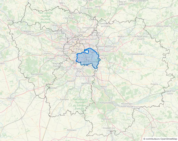 Carte de la zone en Île-de-France