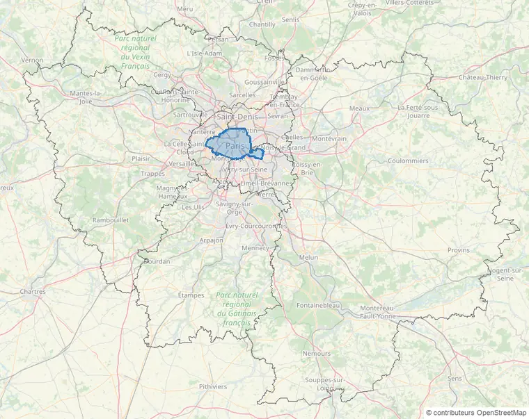 Carte de la zone en Île-de-France